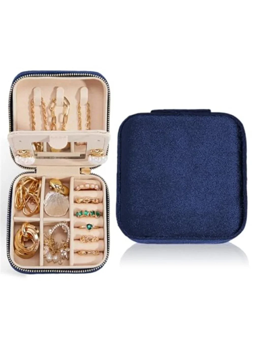 Travel Jewelry Box Velvet Organizer Case Ring Earring Necklace Storage w/ Mirror